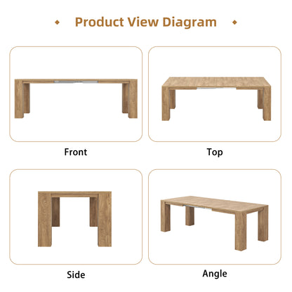 Extendable Dining Tables for 4-10, Modern Farmhouse Kitchen Table 55"-87" Expandable Rectangular Dining Table with 2 Leaves, Transformer Dinner Tables for Living Room, Natural Oak Brown