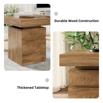 71-Inch Wood Executive Desk with Storage, Home Office Desk Large Computer Desk with Drawers & Cabinets, Farmhouse Writing Table for Work, Study, Business Workstation, Natural Oak Brown