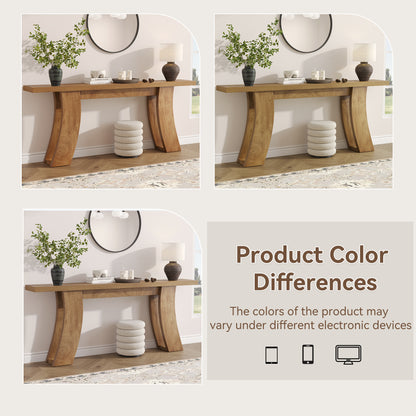 70.9-Inch Wood Console Table for Entryway Living Room, Extra Long Rectangular Natural Sofa Tables with Farmhouse Wooden Curved Base for Home Hallway Couch Foyer Entrance, Light Brown Oak
