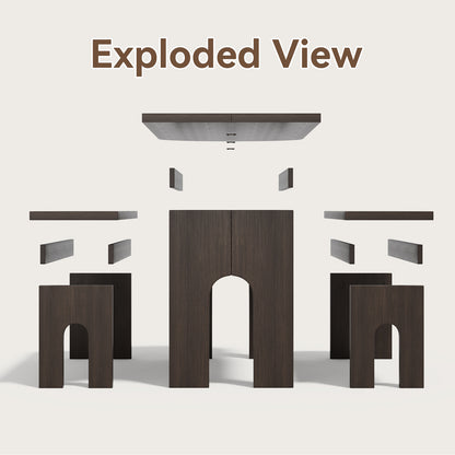 Dining Table with Stools for 4 Person, 55-inch Kitchen Wood Dinner Table Set with 2 Piece Benches Wooden Tabletop Dining Room Table for Living Room, Apartment, Retro Brown