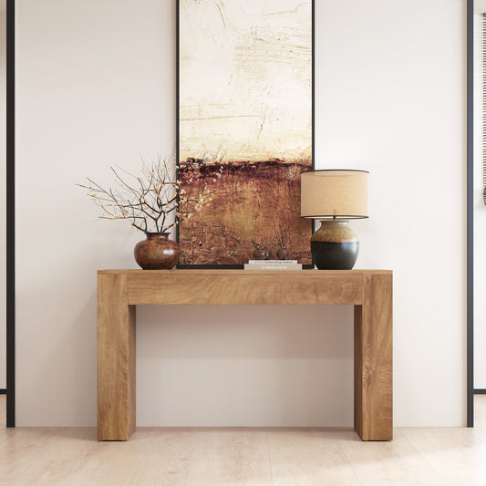 Wood Console Table for Entryway Living Room, 43-Inch Small Sofa Table, Farmhouse Rectangular Accent Console with Wooden Double Base for Behind Couch Hallway Foyer Entrance, Light Oak Brown