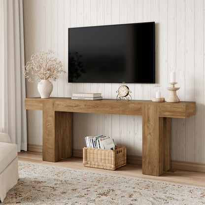86.77-Inch Extra Long Console Table, Wood Entryway Table, Large Farmhouse Sofa Table Behind Couch for Living Room Hallway, Walnut Style
