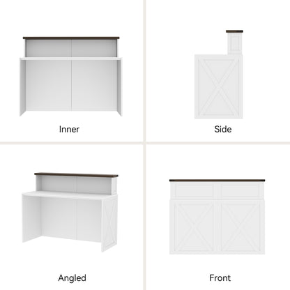 47-Inch Reception Desk with Counter, Modern Front Desk Reception Room Table, Unique Barn Door Home Design Office Receptions Desks Retail Counter for Checkout, Lobby, Beauty Salon, White