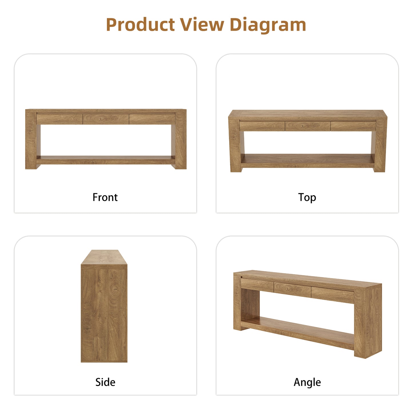 78 Inch Extra Long Console Table with Storage Drawer and Open Shelf | 3 Storage Drawers | Open Shelf | Natural Oak Brown | Farmhouse Entryway Table | Behind Sofa | Entrance, Hallway, Living Room