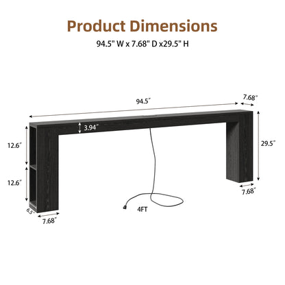 94.5" Narrow Console Table with USB Charging & Storage, Black | 94.5"Extra Long Slim, Behind Sofa Couch Table with Outlet, Black Wood Finish, for Entryway,Hallway, Easy Assembly