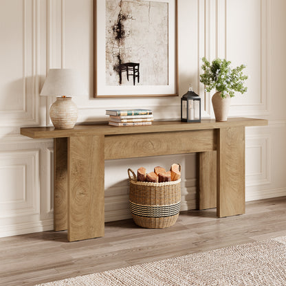 70.9-Inch Long Console Table For Entryway, Wooden Sofa Table Narrow Behind Couch Rectangular, Farmhouse Accent Foyer Entry Tables For Living Room, Entrance, Hallway, Natural Oak Brown