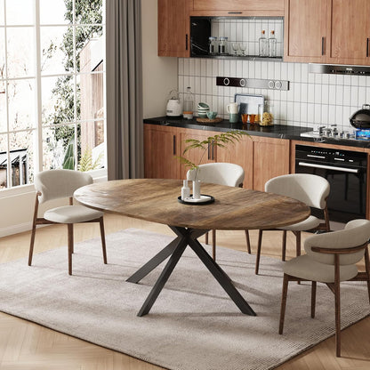 59-Inch Extendable Round Dining Table for Dining Room, 4-6 People Large Expendable Kitchen Dinner Tables with Oval Wood Top and Industrial Metal Frame for Dinner Room, Small Space, Black Brown