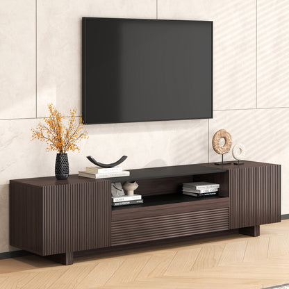 Epecoya TV Stand with Storage Cabinets for Living Room, Modern Wood Fluted TVs Media Console for 55/60/65 Inch TVs, Mid Century Television Stands with Drawer and Open Shelve for Bedroom, Dark Walnut