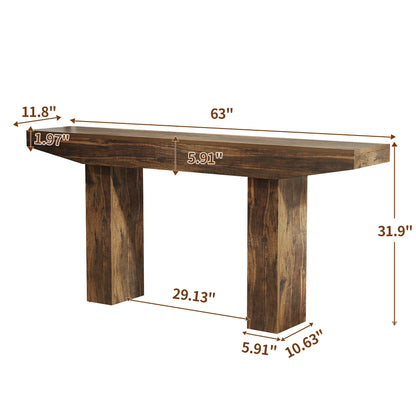 63-Inch Wood Console Table for Entryway Living Room, Long Rectangular Sofa Tables with Farmhouse Wooden Simple Base for Home Hallway Couch Foyer Entrance, Rustic Brown, Easy Assembly