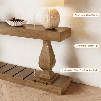 70 Inch Wood Console Table for Entryway, Extra Long Sofa Table Behind Couch, Rustic Farmhouse Entry Style with Bottom Shelf and Vintage Curved Legs for Living Room, Hallway
