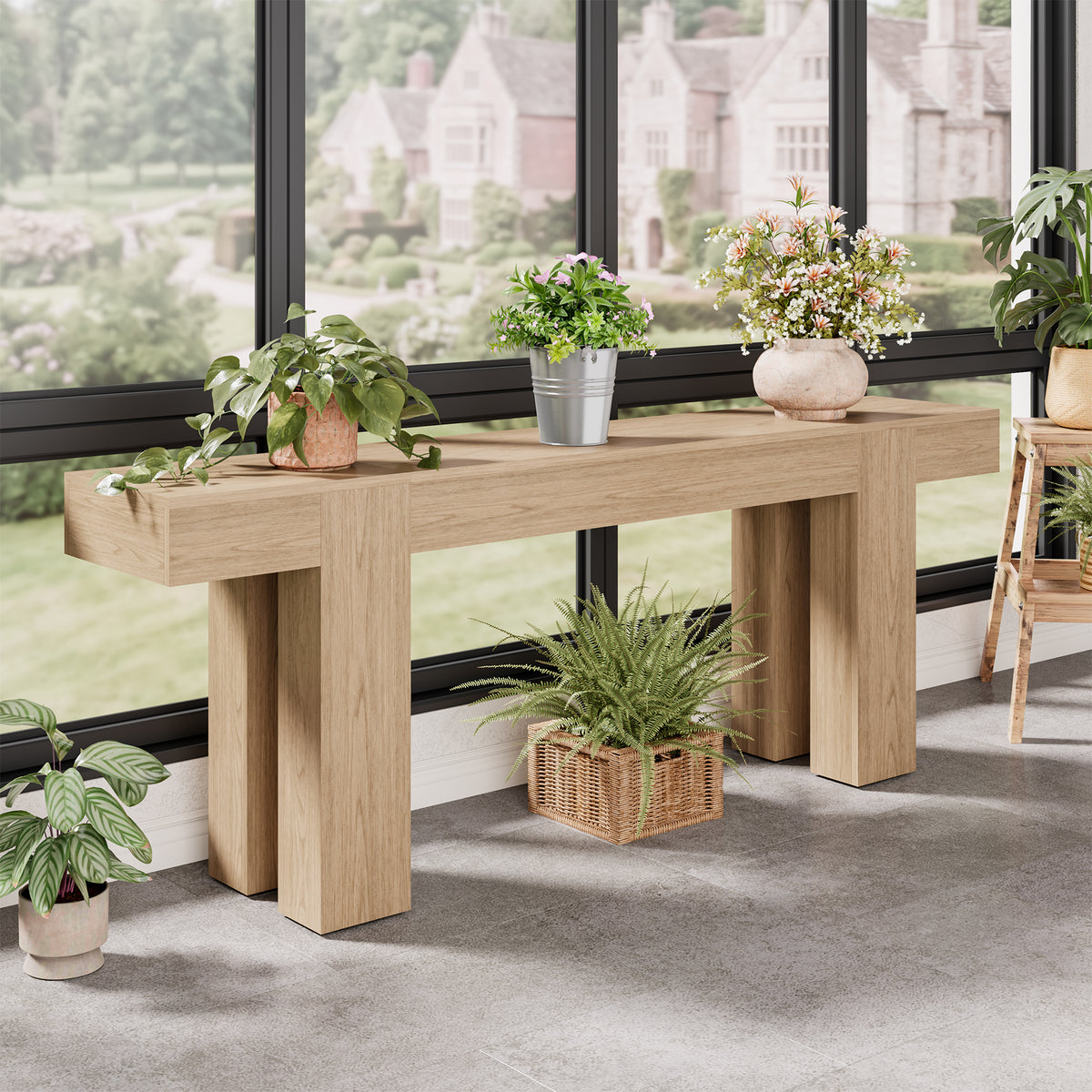 86.6 Inch Extra Console Table Light Oak | Wood Entryway Table | Farmhouse Style | Living Room, Entryway, Hallway