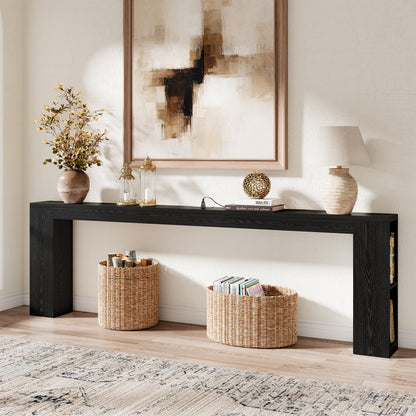 94.5" Narrow Console Table with USB Charging & Storage, Black | 94.5"Extra Long Slim, Behind Sofa Couch Table with Outlet, Black Wood Finish, for Entryway,Hallway, Easy Assembly