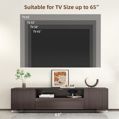Epecoya TV Stand with Storage Cabinets for Living Room, Modern Wood Fluted TVs Media Console for 55/60/65 Inch TVs, Mid Century Television Stands with Drawer and Open Shelve for Bedroom, Dark Walnut