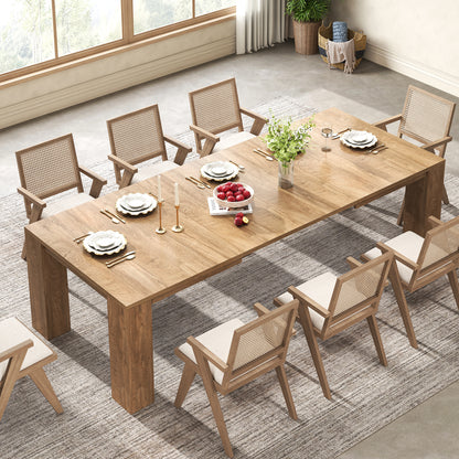 Extendable Dining Tables for 4-10, Modern Farmhouse Kitchen Table 55"-87" Expandable Rectangular Dining Table with 2 Leaves, Transformer Dinner Tables for Living Room, Natural Oak Brown