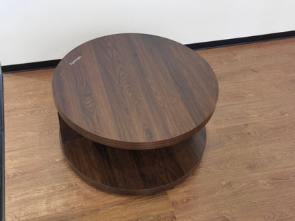 Round Wood Coffee Table with Open Storage Shelf for Living Room, 31.5-Inch Farmhouse 2-Tier Circle Center Tea Tables with Stylish Fluted Design for Apartment, Small Space, Dark Brown Walnut