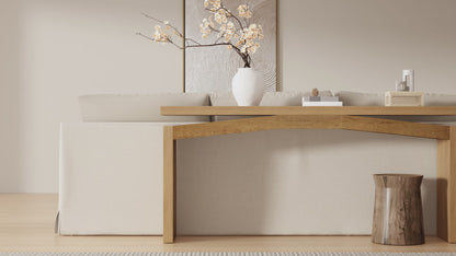 63-Inch Wood Console Table for Entryway Living Room, Long Rectangular Sofa Tables with Natural Wooden Base for Home Hallway Couch Foyer Entrance, Light Brown Oak