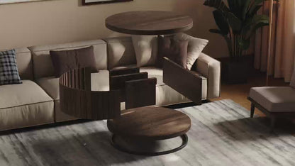 Round Wood Coffee Table with Open Storage Shelf for Living Room, 31.5-Inch Farmhouse 2-Tier Circle Center Tea Tables with Stylish Fluted Design for Apartment, Small Space, Dark Brown Walnut